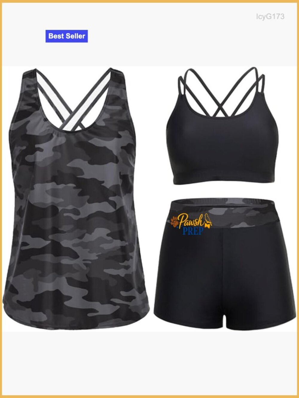 3 Piece Tankini Swimsuits Tummy Control Tank Top with Boy Shorts